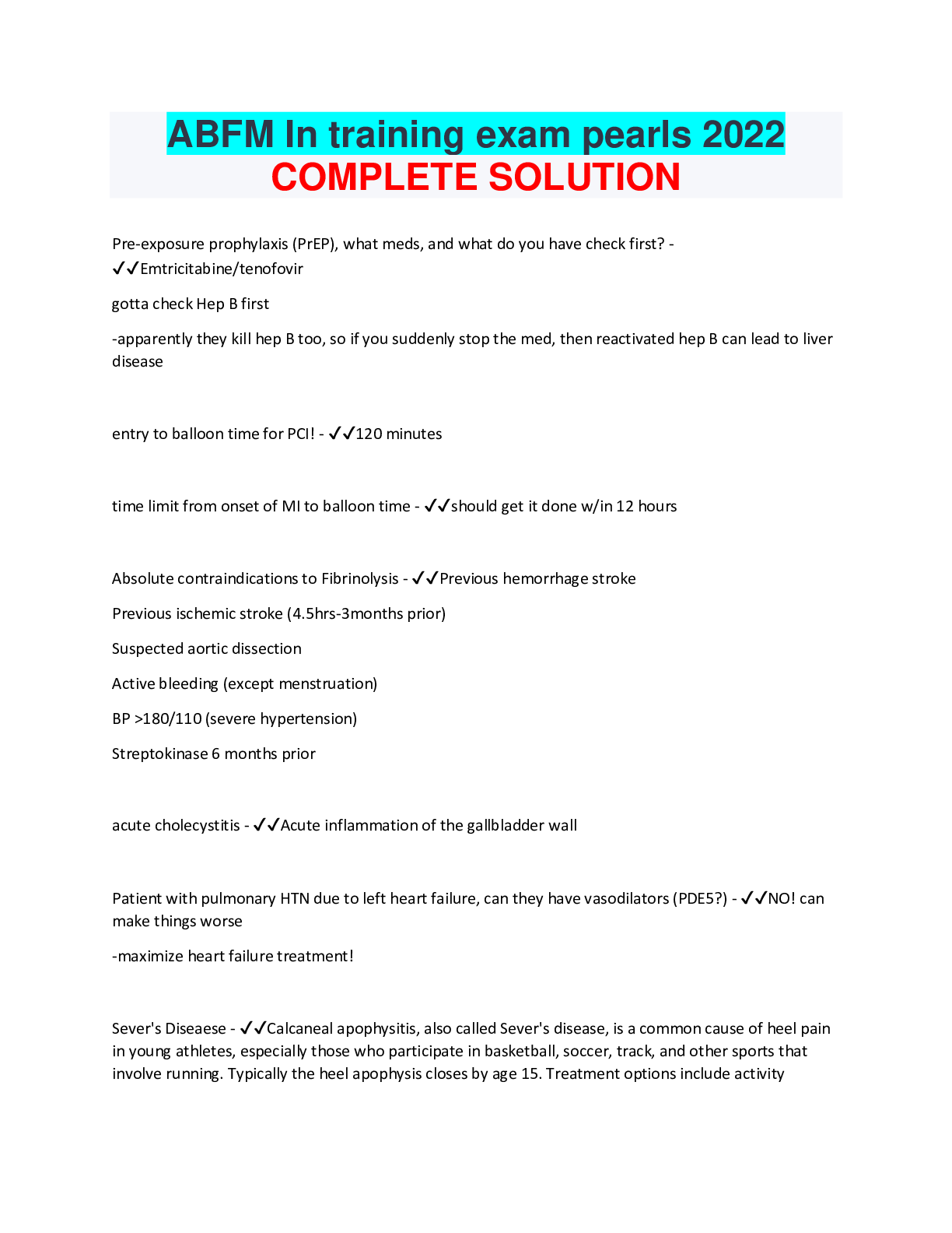 Preview image for ABFM In training exam pearls 2022 COMPLETE SOLUTION